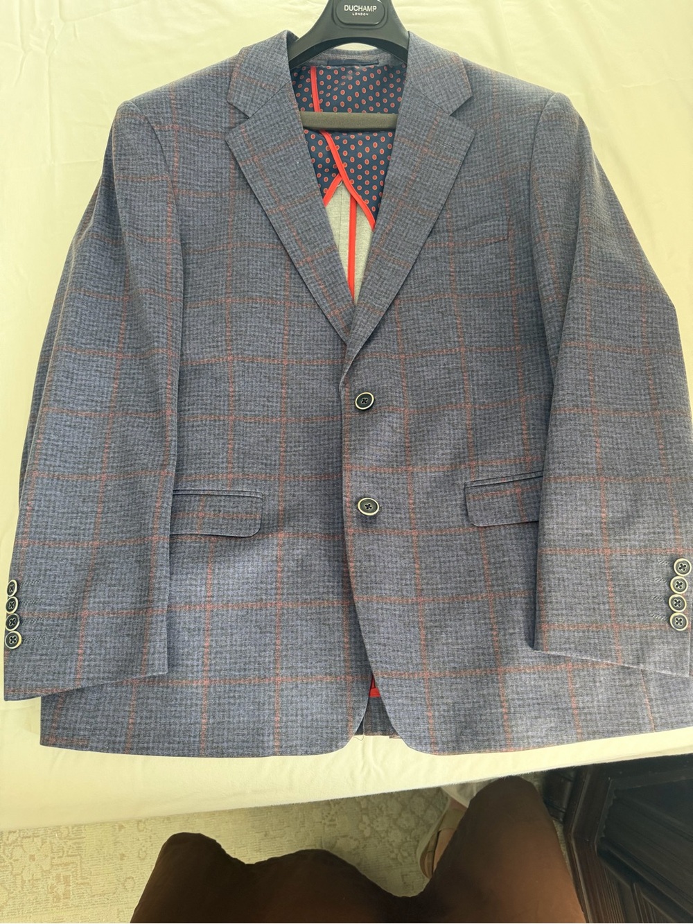 Duchamp Navy Blazer with Red Windowpane Check